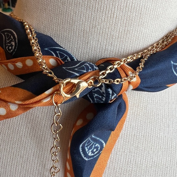 Gold Western Bandana Orange and Blue Necklace with Boot and Flower Charms - Picture 7 of 8